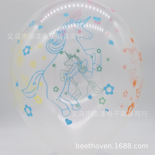 Factory Direct 12-Inch Thick Safe Transparent Printed Latex Ball Birthday Party Cartoon Animal Flower Dot Decoration
