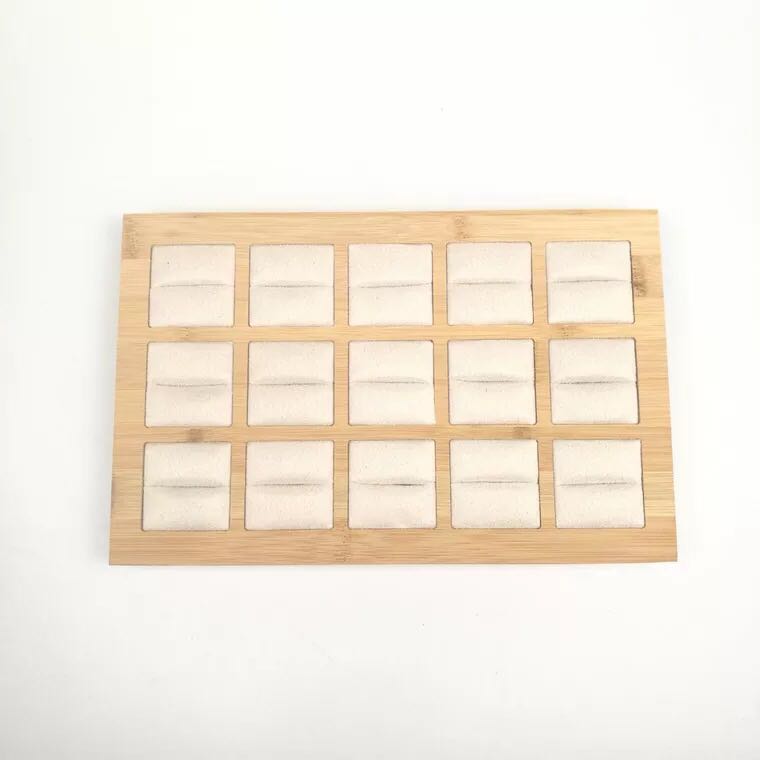 新品推荐竹子米色仿皮绒15戒指展示首饰道具戒指展示盘托盘收纳盘