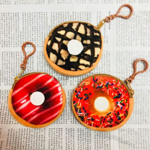 Coin Purse Keychain Wallet 10cm Printed Fruit cake Coin Purse round Donut Bag 