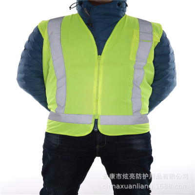 Bright reflective vest with zipper pocket V lead vest safety warning vest night reflective coat