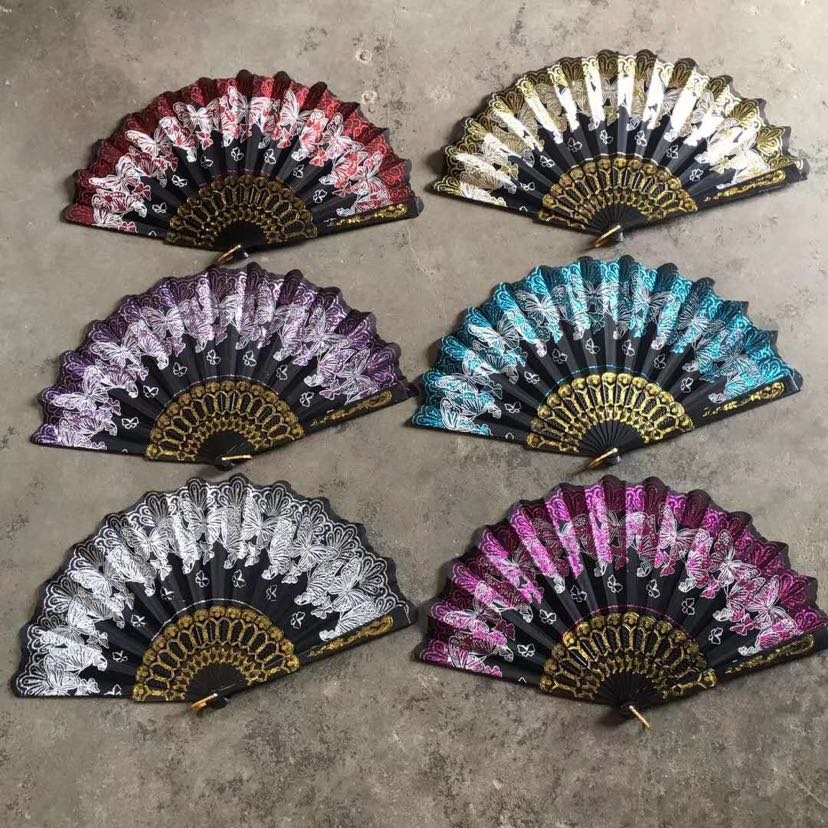 黑杆蝴蝶中国风塑料扇子