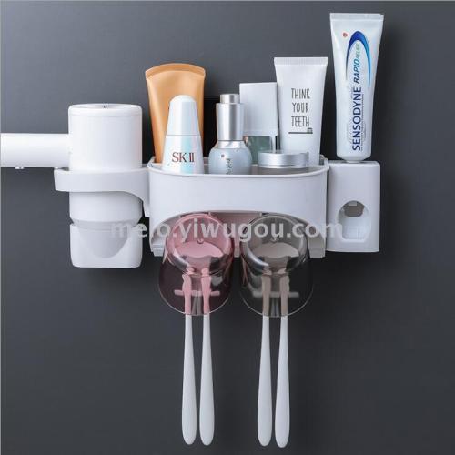  Cups Multi-Functional Toothbrush Rack， PC Toiletries Holder， punch-Free Wall-Mounted Toiletries 