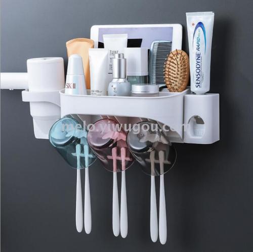 3 Cups multifunctional Toothbrush Holder， PC Washing Rack， punch-Free Wall-Mounted Toiletries
