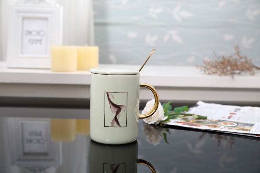 韩式潮流抽象马克杯创意描金商务礼品陶瓷杯子办公室咖啡牛奶水杯