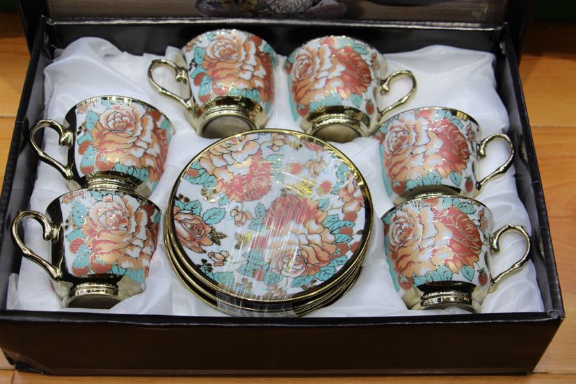 欧式镀金陶瓷杯碟咖啡杯套装 电镀马克杯 6杯6碟高档礼盒