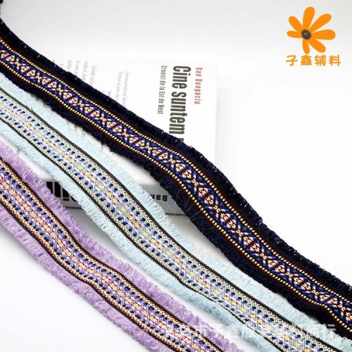 ethnic style jacquard embroidered lace ribbon bilateral fringe clothing bag accessories vintage color embroidered lace