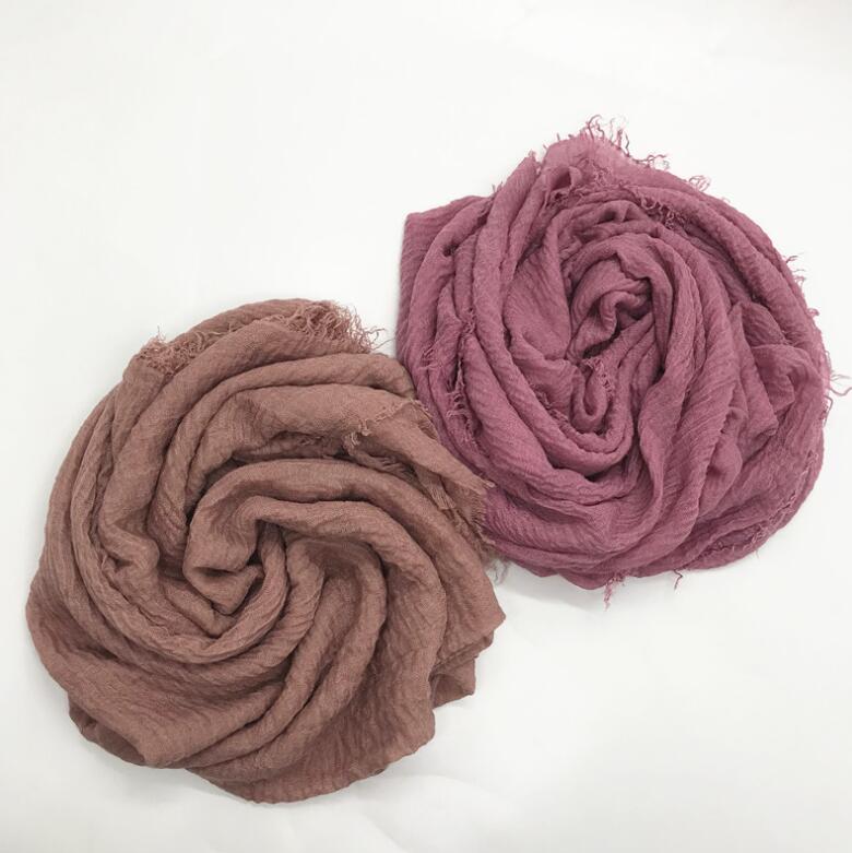 单色棉麻围巾压绉款棉麻围巾 百搭纯色丝巾 头巾 压皱毛须披肩