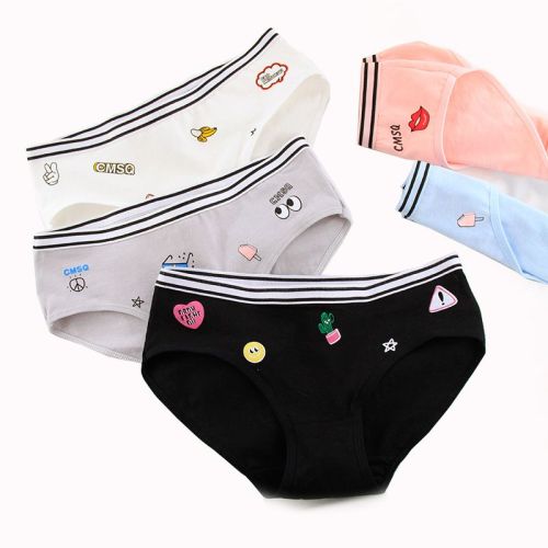 Sports Version Personality Wide Waist Soft Crotch Comfortable Mid-Waist Printed Cotton Briefs Women‘s Underwear