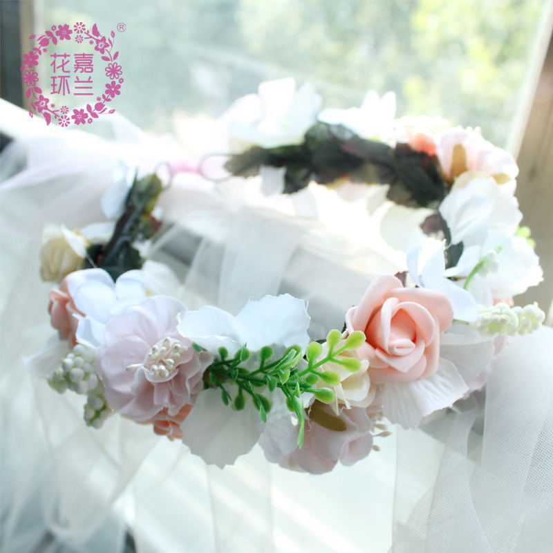 JL1914韩式新娘儿童头饰花环婚纱森女海边度假仿真花朵头箍批发
