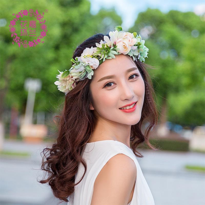 原创手工韩式花环新娘发带发箍婚纱配饰海边度假头饰花环发饰批发