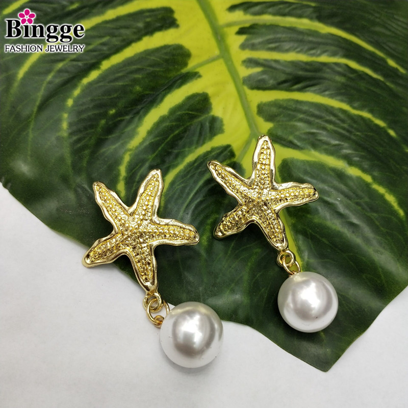 韩版甜美可爱小清新小海星耳饰搭配珍珠吊坠简约个性气质百搭女款