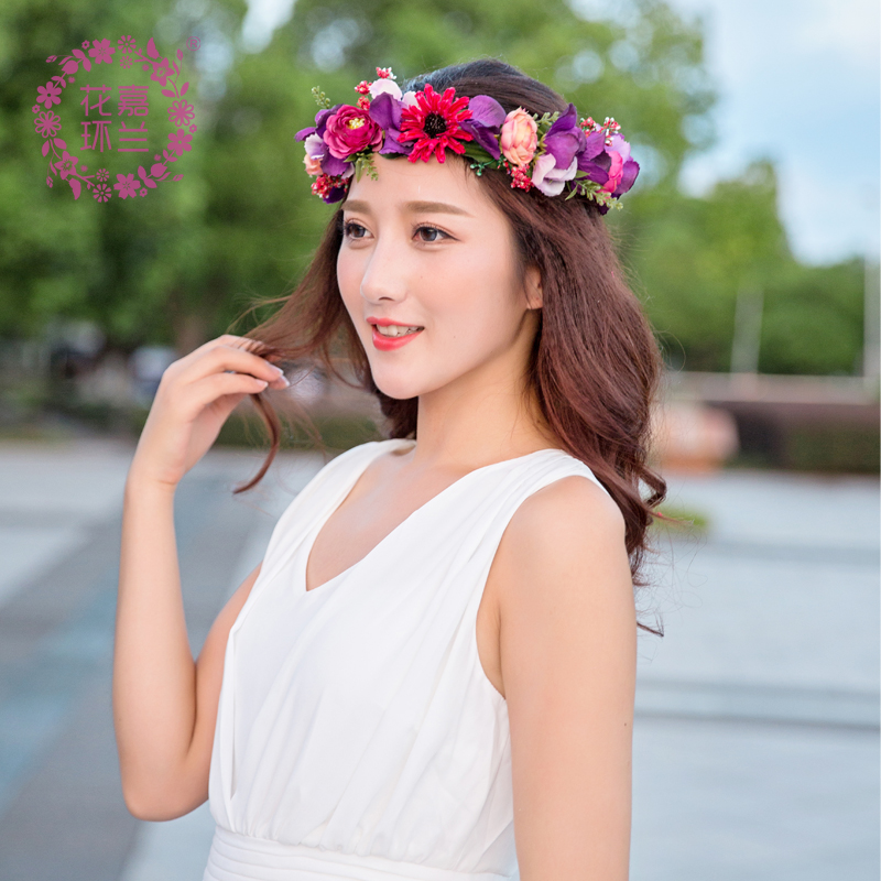 义乌批发 纯手工欧美风花环头饰新娘海边结婚婚纱写真配饰