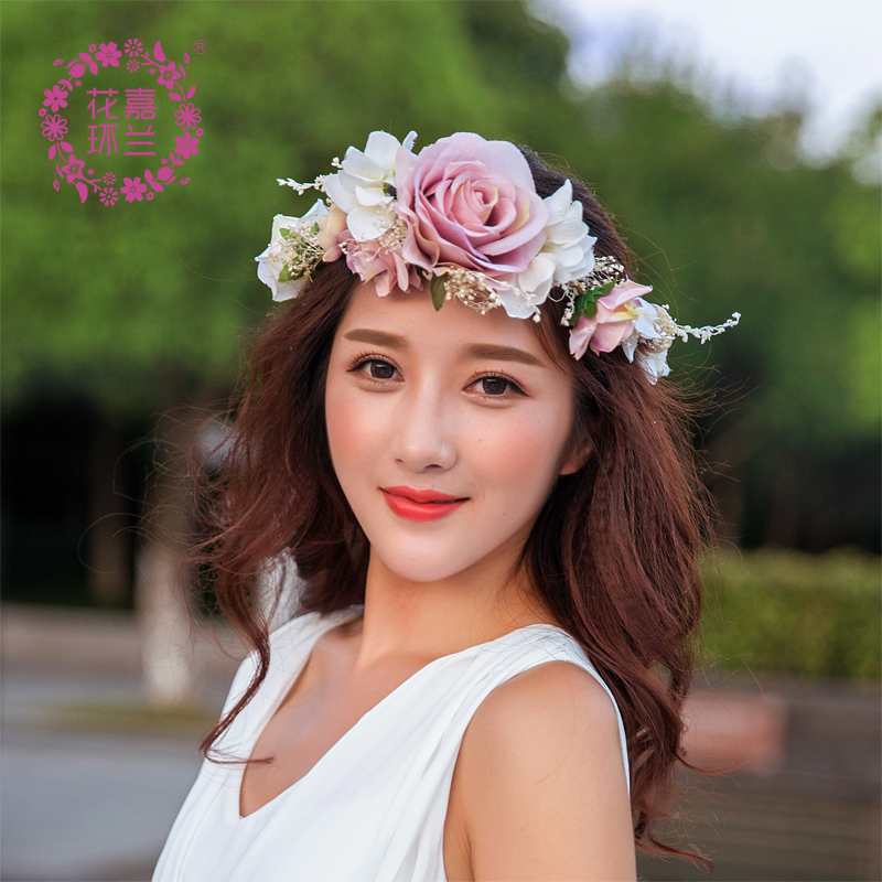 新款永生花环头饰玫瑰箍女士发带韩版高档结婚