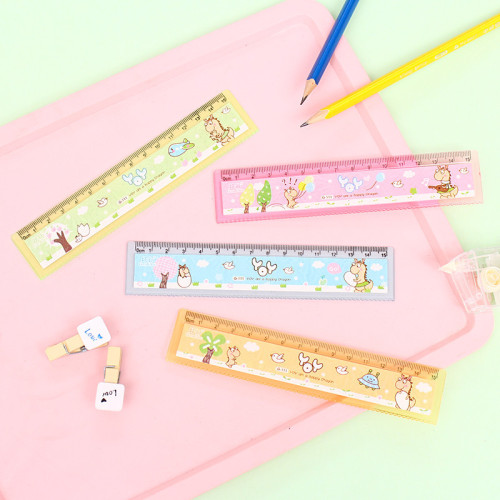 haocai factory direct sales plastic ruler 15cm sticker with wave hd scale student prize learning cartoon ruler