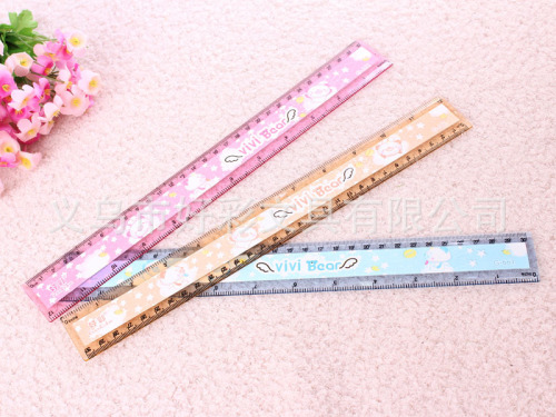haocai factory direct plastic sticker 30cm ruler cartoon pattern clear scale student plastic ruler