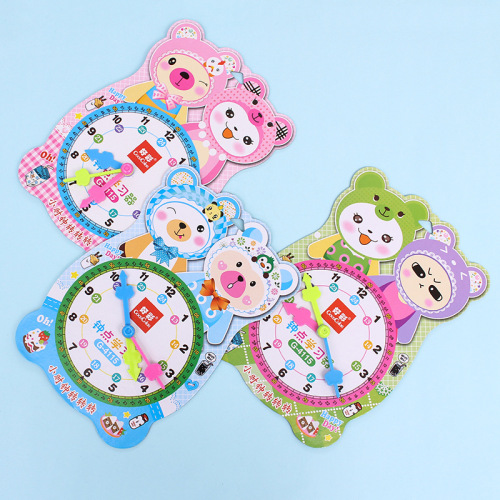 Haocai Factory Direct Cartoon Paper Board Clock Learner Second Grade Students Know Time Learning Tools Clock