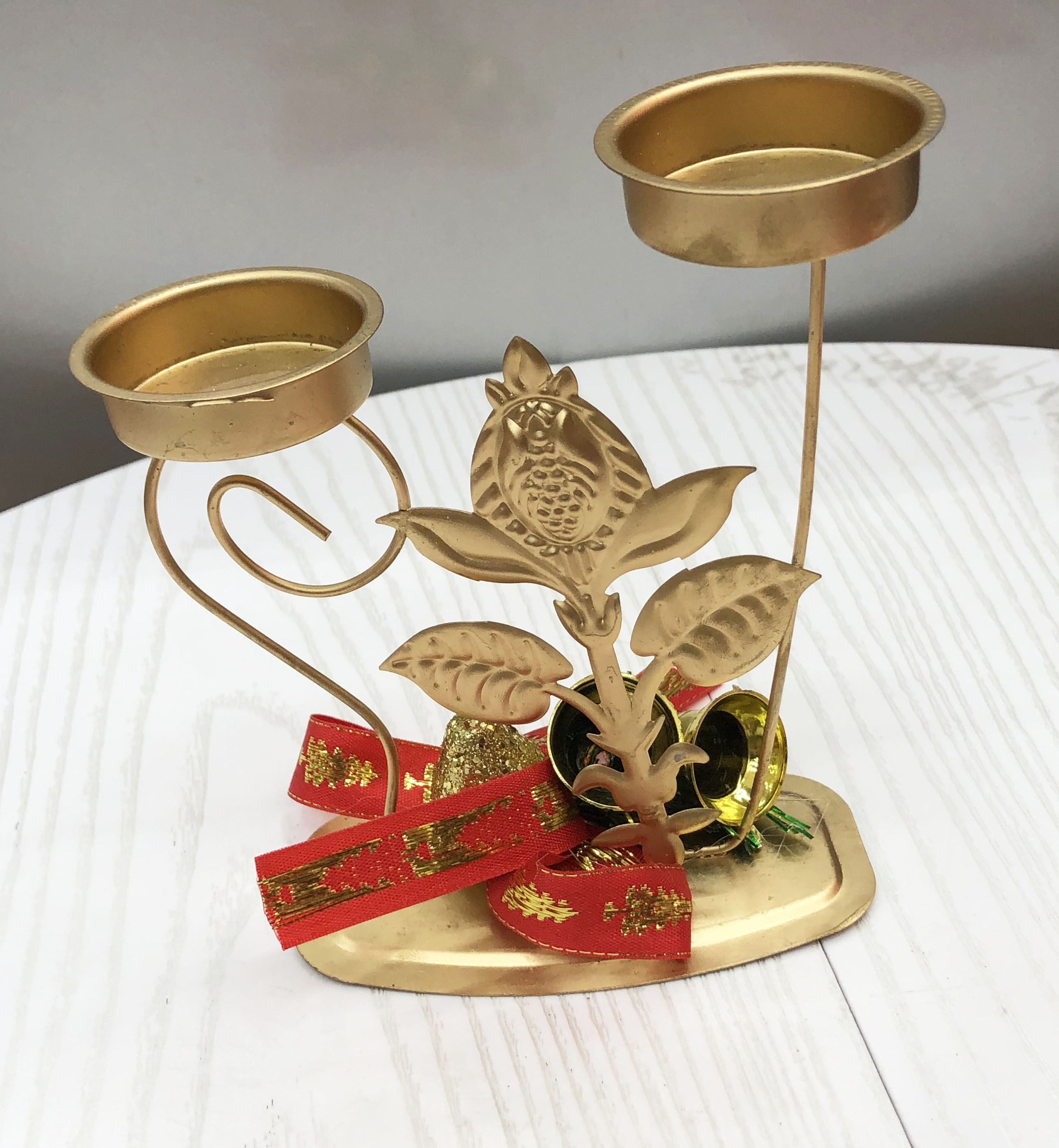 圣诞节蜡烛台铃铛饰品双蜡烛台节日派对饰品