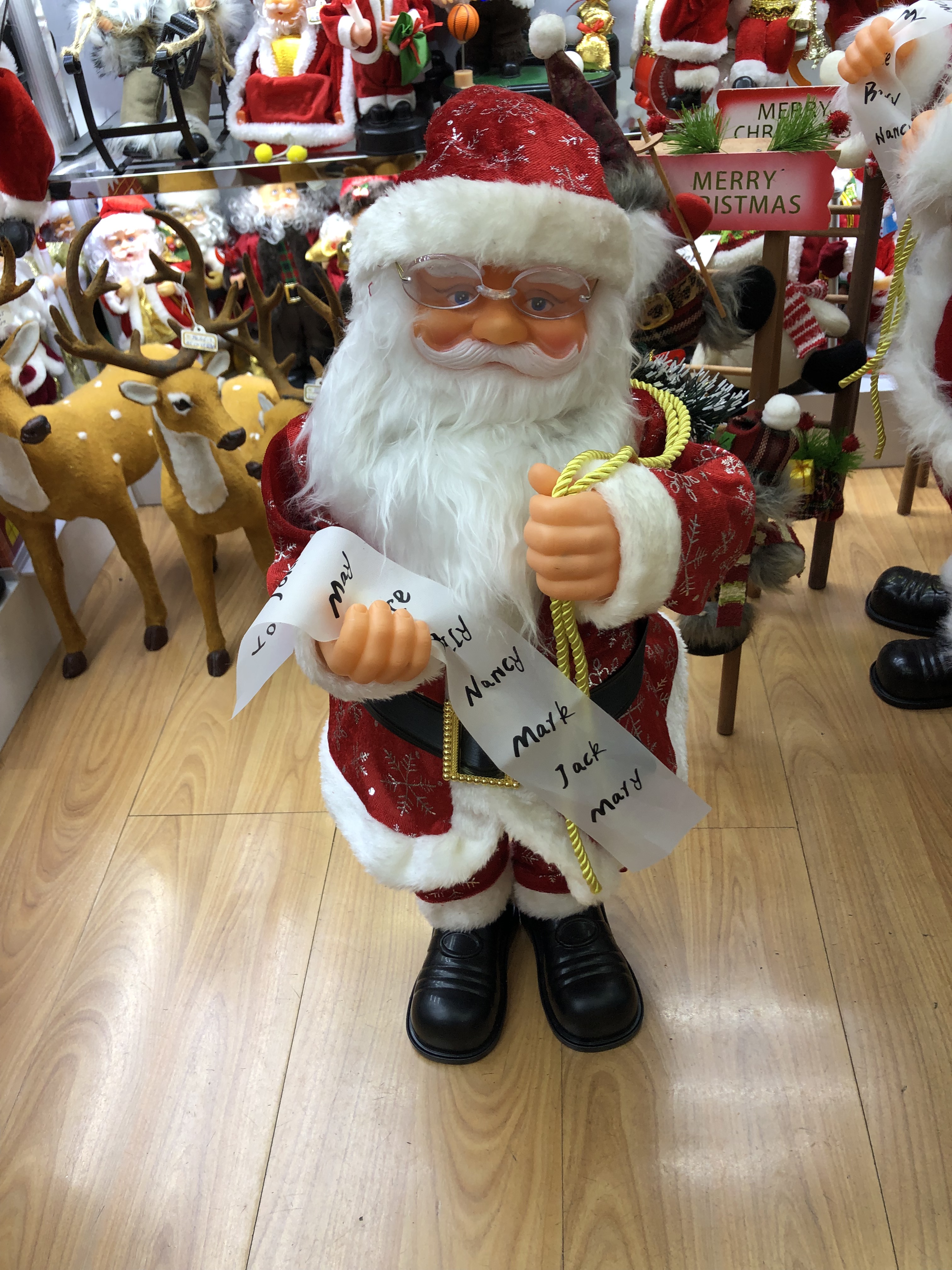 圣诞节电动音乐老人红蓝雪花衣圣诞老人眼镜长胡子老人