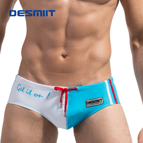Wholesale Supply Desmiit Hot Sale Men‘s Triangle Swimming Trunks Low Waist Color Matching Tether Beach Swimming Trunks Dms01