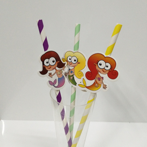 creative theme party paper straw hawaiian decoration props mermaid pattern color disposable paper