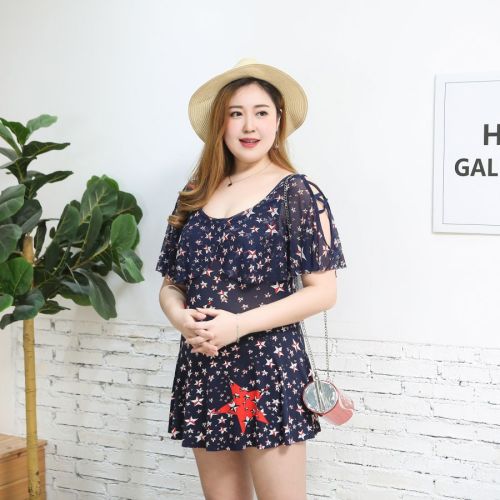 Large Size Swimsuit Female Hot Spring Belly Covering Slimming One-Piece Conservative Skirt Swimsuit Fat mm Sexy 