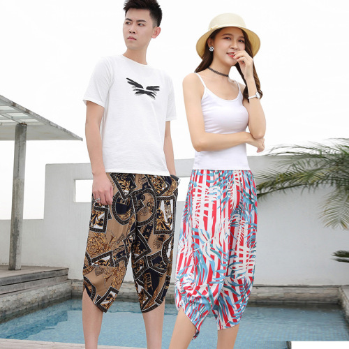 19 summer thin men‘s quick-drying beach pants sports casual couple cropped pants seaside vacation printed shorts