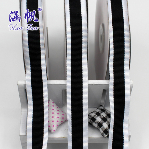 Striped Ribbon Clothing Accessories Ribbon Ribbon Ribbon Packaging Ribbon White Black and White Plain Polyester Factory Direct Sales
