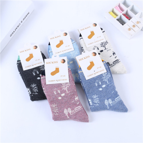 Spring and Autumn Fashion Printed Socks Korean Girls Comfortable Breathable Shallow Mouth Cotton Socks Socks 