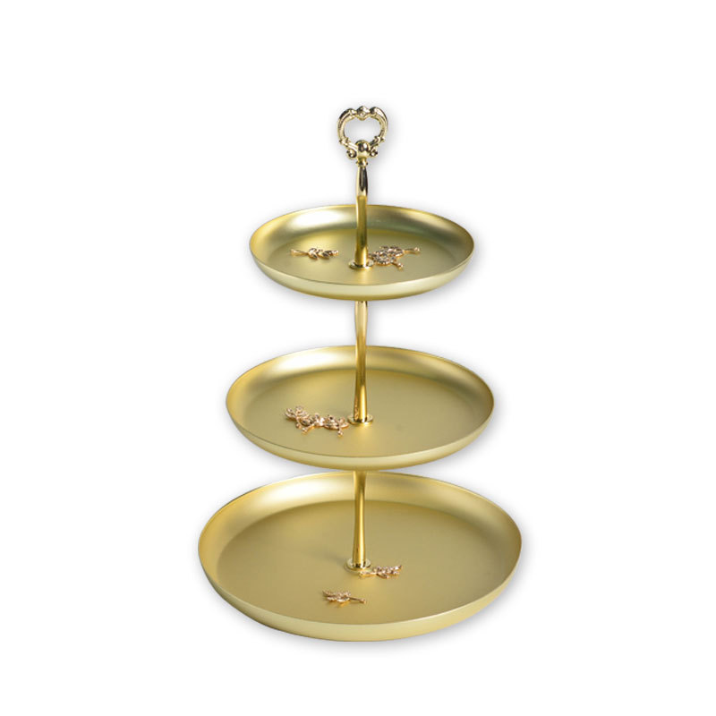 三层金色收纳盘 桌面金属摆件 首饰饰品置物道具 珠宝店陈列道具