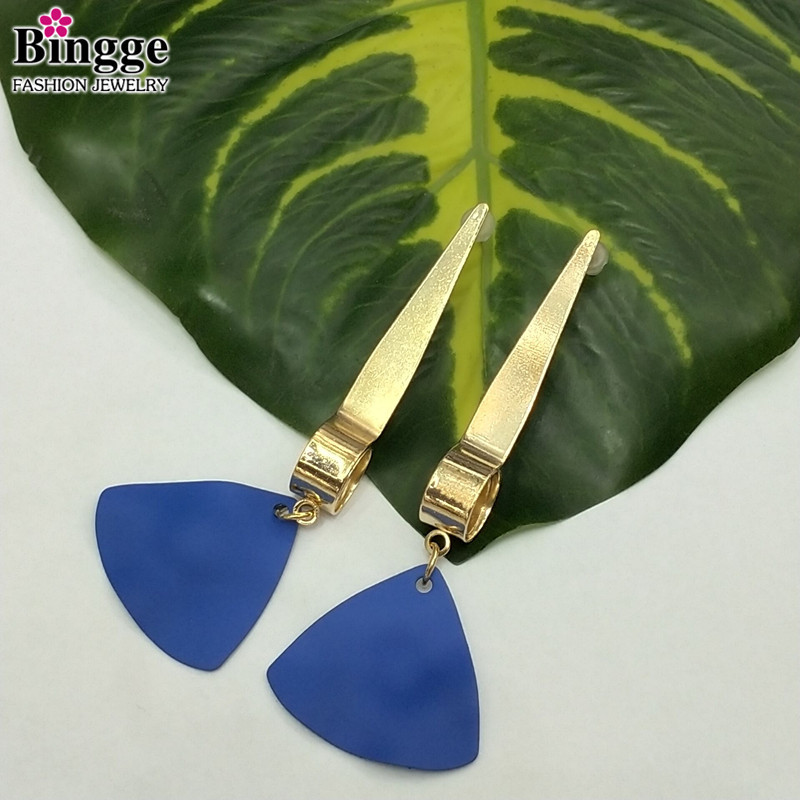 2019年新款欧美夸张个性百搭耳饰金色耳饰蓝色吊坠设计感潮人耳环