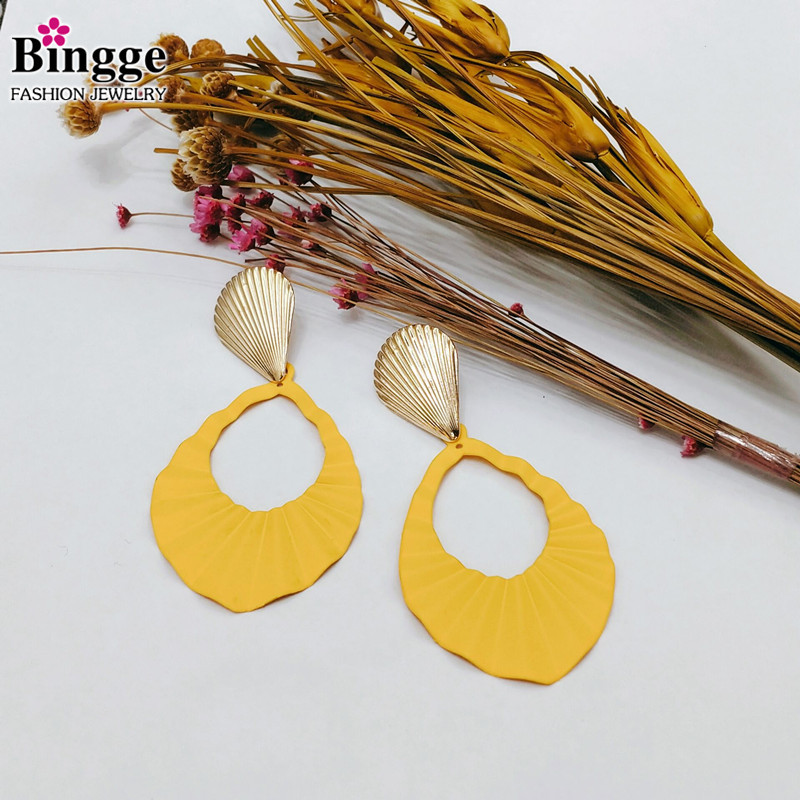 简约欧美夸张大气耳饰金色耳钉黄色吊坠个性气质潮人耳饰百搭女款