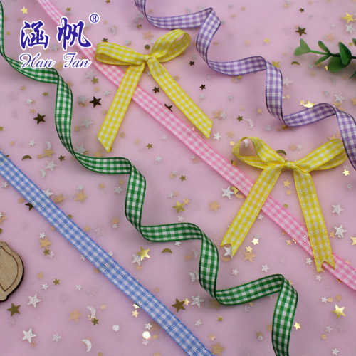 3 points 1cm polyester plaid ribbon gift packaging polyester ribbon wedding cake decoration bandage manufacturer
