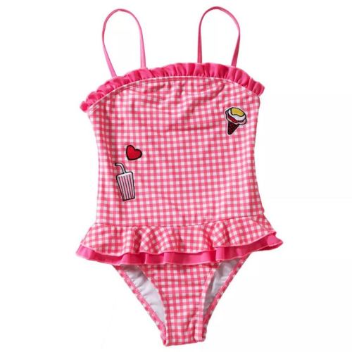 Children‘s Bikini Foreign Trade New Fashion Red and White Plaid Printed Sling One-Piece Children‘s Swimsuit Nylon Quality 