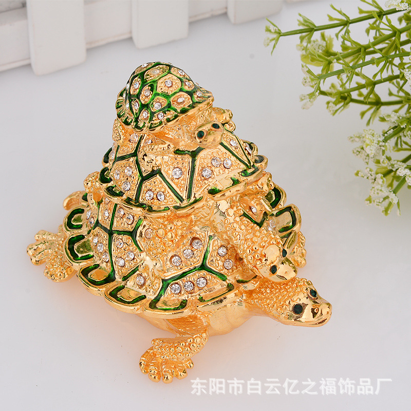 高端礼品 三层金龟 风水摆件 三代龟 金色乌龟 彩绘金龟 珐琅彩龟