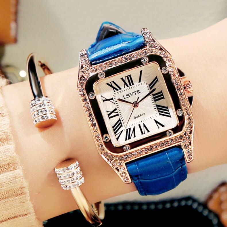 Meimei's new vintage women's watch Korean edition rhinestone fashion student quartz skin with square diamante women's watch