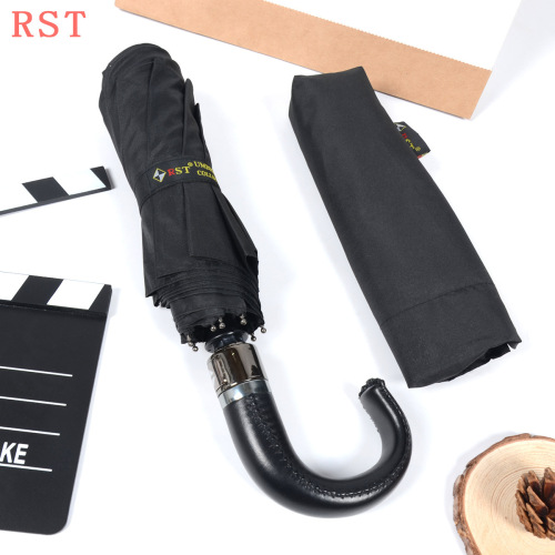 RST Umbrella Export European Leather Handle Folding Tri-Fold 10K Windproof Automatic Sunny Umbrella