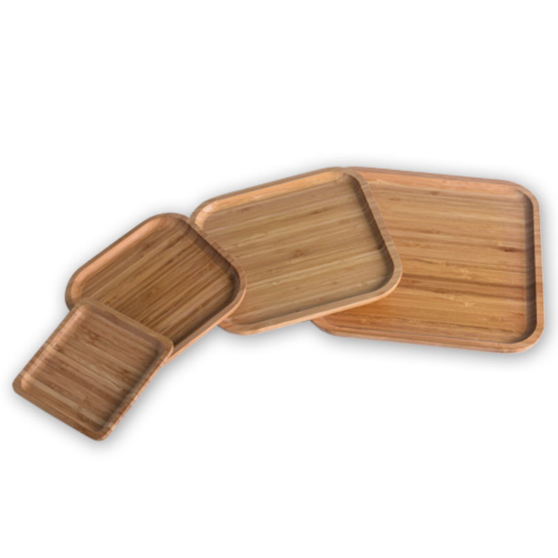 竹木拼接托盘 爱心形正方形小食茶点竹制托盘 珠宝首饰展示托盘