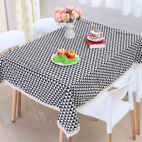 direct sales checked cloth black and white western tablecloth fresh simple chessboard plaid cotton linen fabric factory customized wholesale