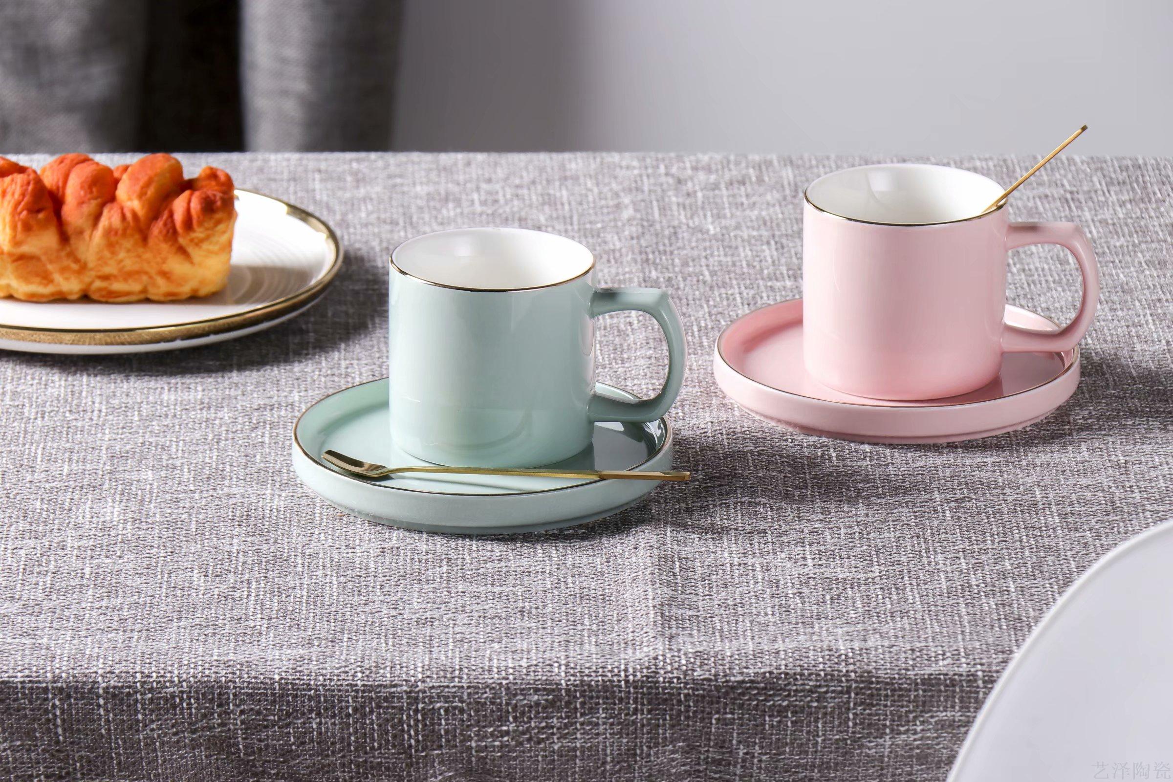 清新描金色釉杯碟高档咖啡杯