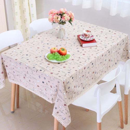 Direct Sales New Fresh Cartoon Cotton and Linen Lace Fabric Household Table Cloth Coffee Table Cloth Table Wholesale Customization