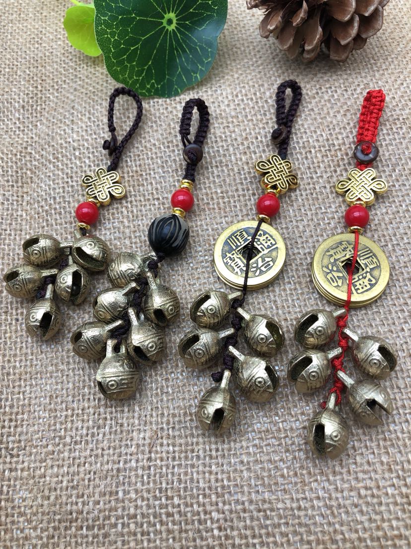 菩提根莲花五帝铜钱虎头铃钥匙扣