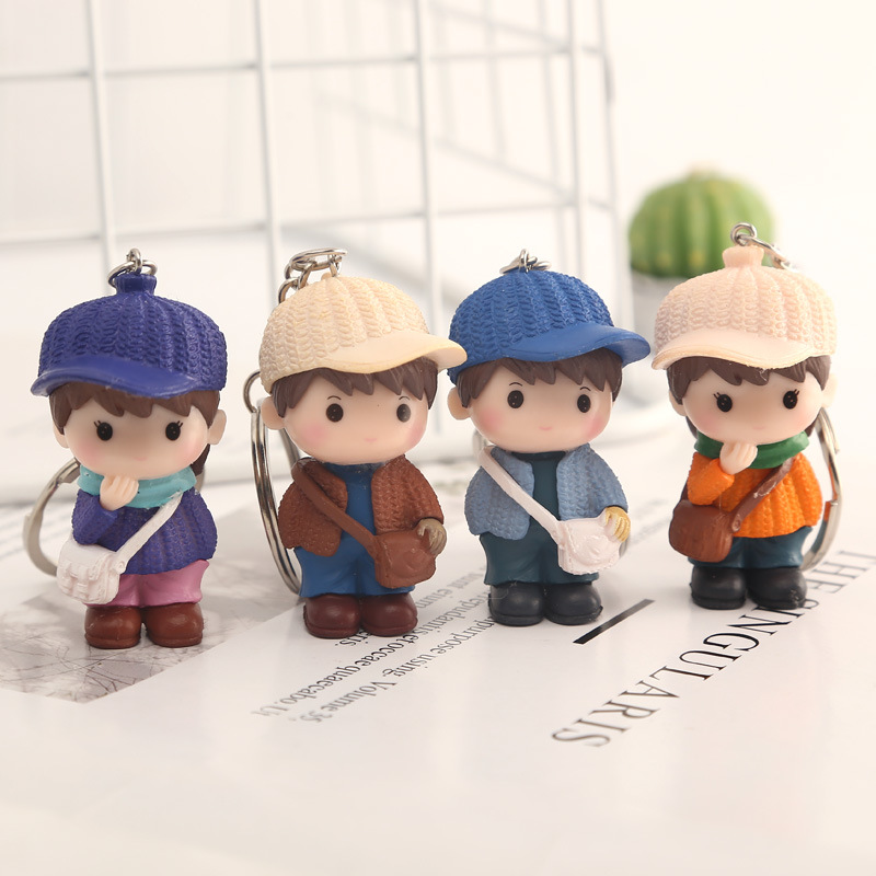 PVC个性立体公仔男孩女孩背包情侣钥匙扣圈挂件七夕情人节小礼物