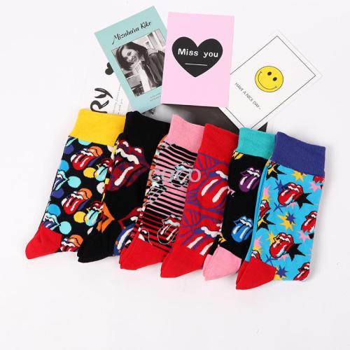 new happy fashion socks male personality lips tongue mid-calf socks summer sweat-absorbent contrast color deodorant socks factory wholesale