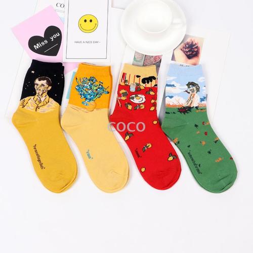 new van gogh monet famous painting cartoon socks men and women socks cotton socks factory wholesale