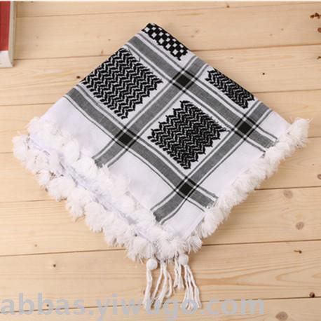 Scarf Checkerboard Tassel Decoration Mixed Color Men‘s Headscarf 