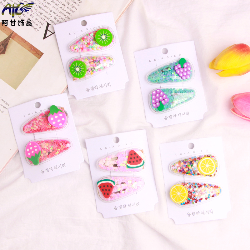 Wechat business South Korea new color quicksand transparent PVC side clip baby BB clip headwear fruit children's hair cl