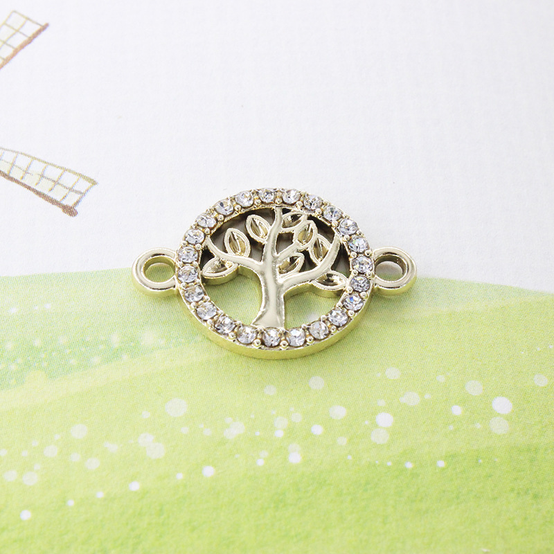 时尚潮品圆形生命树点钻电镀链接 diy手链项链合金配件厂家批发