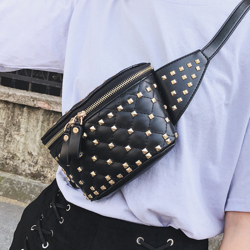 2019 popular fashion women‘s bag mobile phone bag rivet rhombus personality waist bag shoulder crossbody bag
