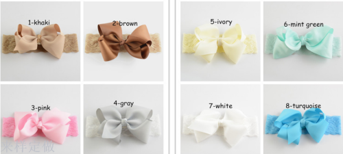 European and American Children‘s Hair Band Baby Bow headband with 4.5cm Lace Hair Band 19 Colors Spot Wholesale