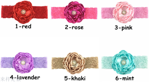 High-End Children‘s Lace Hair Band 7-Layer Baking Edge Flower Drill with Foreign Trade Environmental Protection High Quality 8 Colors